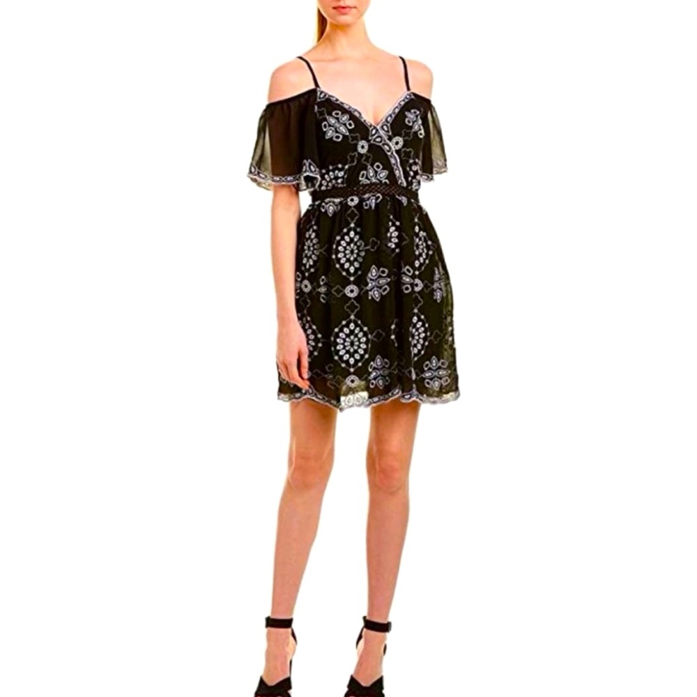 Romeo & Juliet Couture Black & White Embroidered Cold Shoulder Dress Womens S